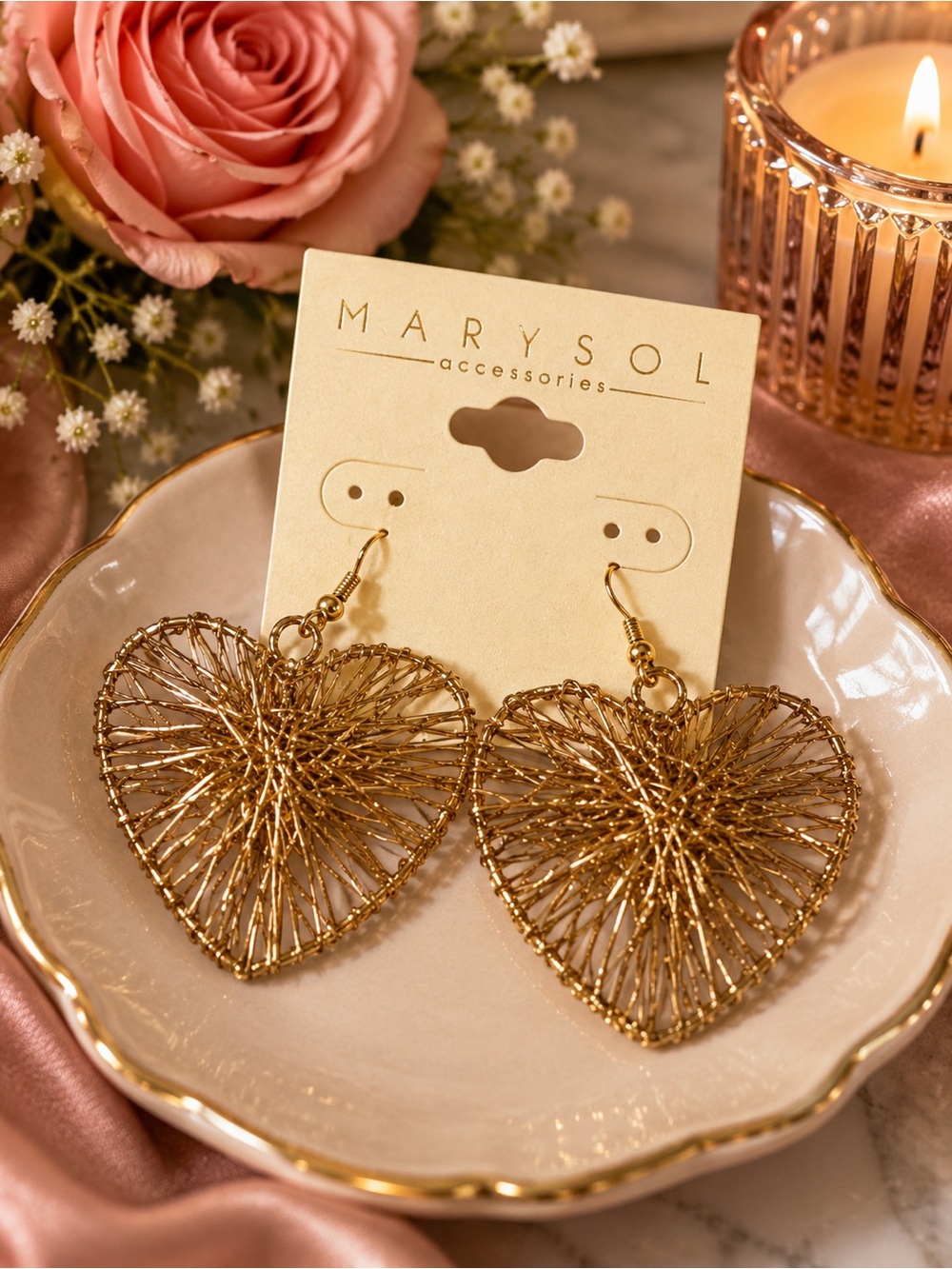 Marysol Accessories Gold Wire-Wrapped Heart Statement Dangle Earrings